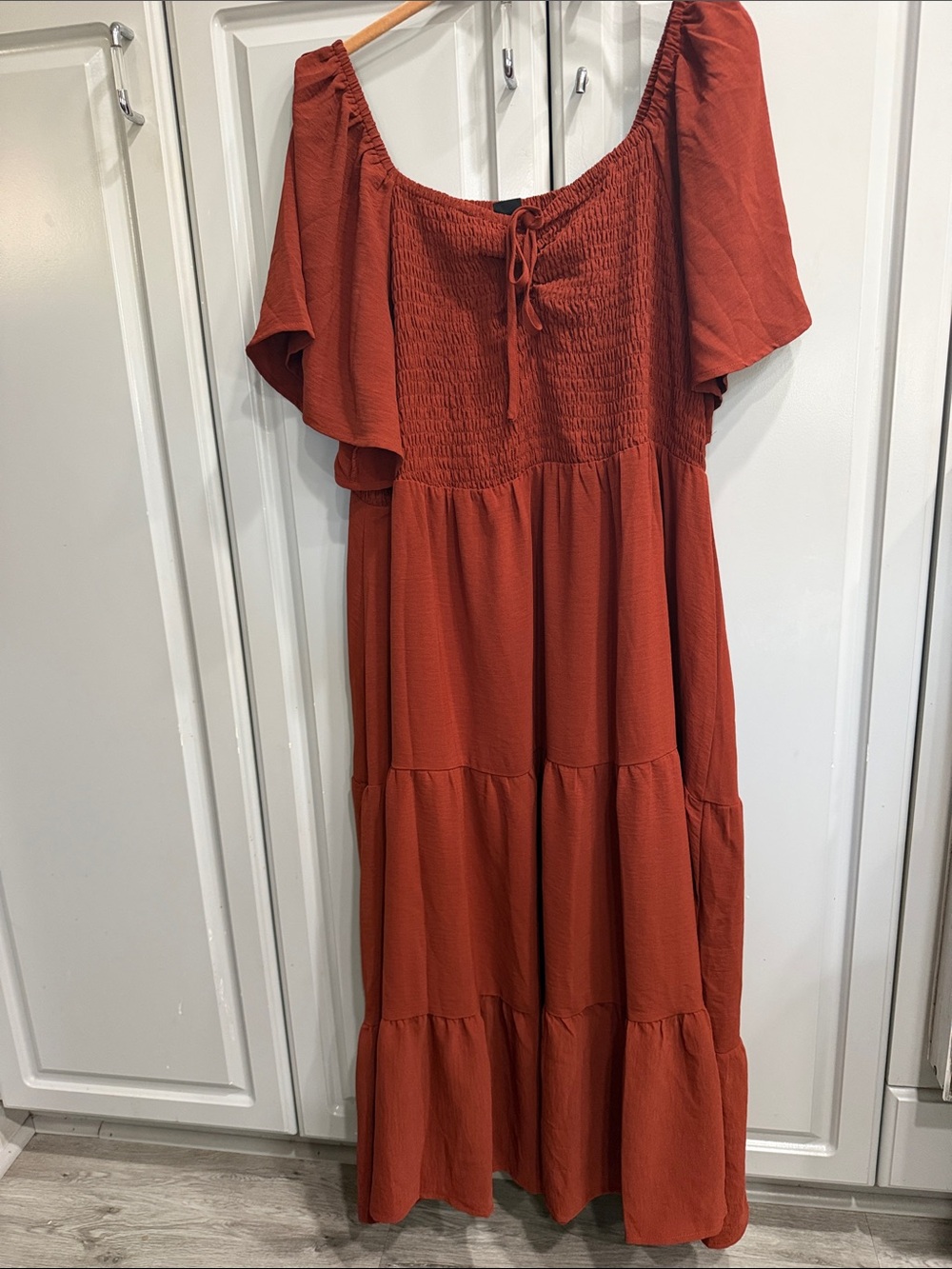 Scomchic Rust Orange lace front Cinched Tiered Maxi Dress Plus Sz 4X Unbranded